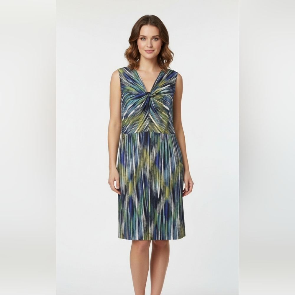 Rabbit Rabbit Rabbit Blue Green Abstract Striped Sleeveless Dress 10P